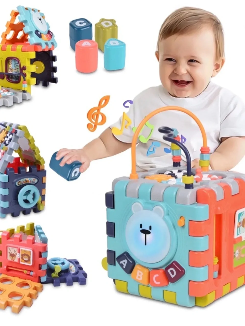 Multifunctional Activity Cube for Toddlers - Coral & Teal